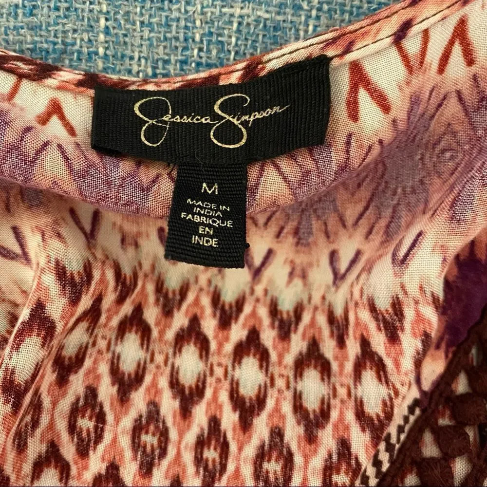 Jessica Simpson Patterned Crochet Trim Romper Size Medium - Picture 8 of 10